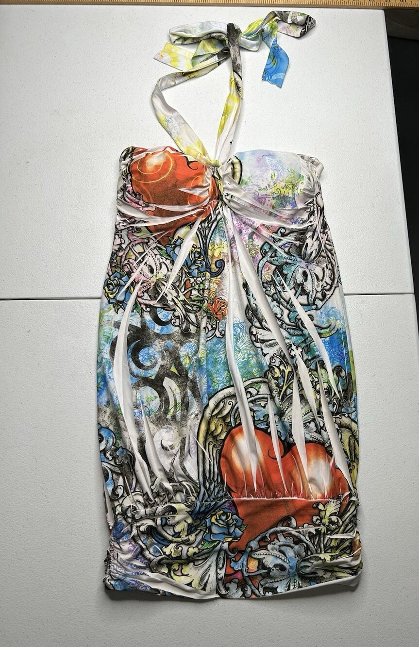 Vintage Y2K Papaya Club Halter Top Grunge Tribal Festival Size Small